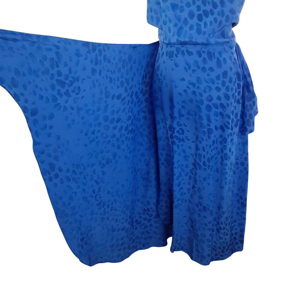 Vintage 90s Halter Maxi Dress 100% Silk Blue Satin Sarong Cocktail Dress Blue - Picture 4 of 11